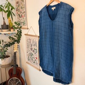Anthropologie Cloth & Stone - Large - Textured Denim Blue Hi-lo Dress